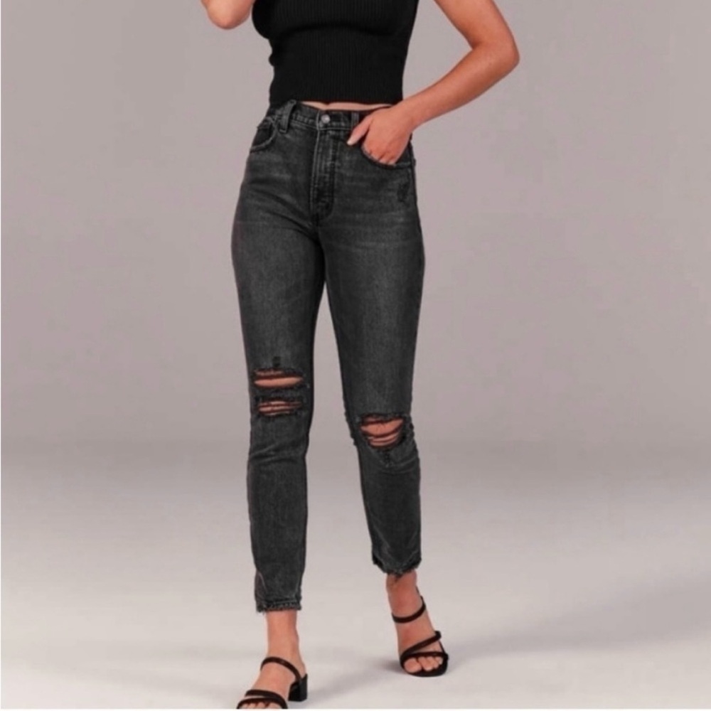 Abercrombie & Fitch Black Skinny High Rise‎ Distressed Jeans